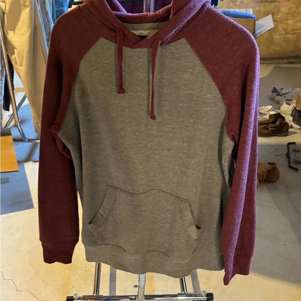 Men's Gray and Maroon Hoodie